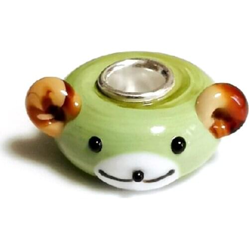 Emith Fla 925 Sterling Silver Large Hole Charm Beads Round Matcha Bear Murano Glass Beads Fit For Brand Bracelet Jewelry Makings
