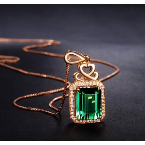 18K Rose Gold Square Lab Emerald cz Pendant 925 Sterling Silver Charm Wedding Pendants Necklace For Women Bridal Choker Jewelry