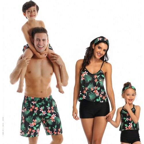 2021 Summer Lady Bikini Man Beach Short Girls Swimsuit Boys Swim Shorts 3-12 Years High Quality Family Matching Swimsuit Outfits