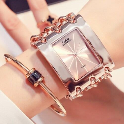 HOT Sales Fashion Watch Women Wristwatches Diamonds Rectangle Dial Stainless Steel Chain Band Analog Ladies Watches