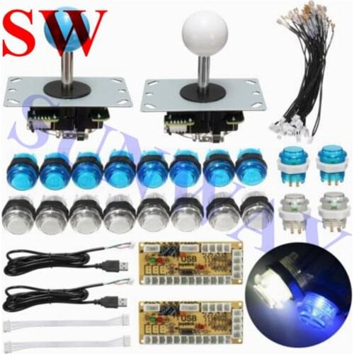 DIY Arcade Set Kits Push Buttons Replacement Parts LED USB Controller Joystick + 28mm/24mm LED Push Button set 2 Player