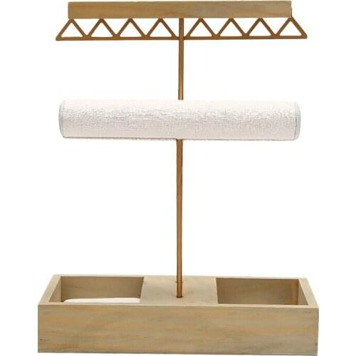 Jewelry Organizer Tree Stand Metal and Wood T-Bar Bracelets Earrings Holder Organizer Jewelry Display