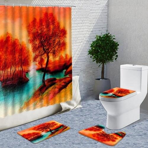 Yunwu Mountain Landscape Shower Curtains Sets Hooks Natural Scenery Bathroom Curtain Bath Mats Rugs Carpet Toilet Cover Lid Mat