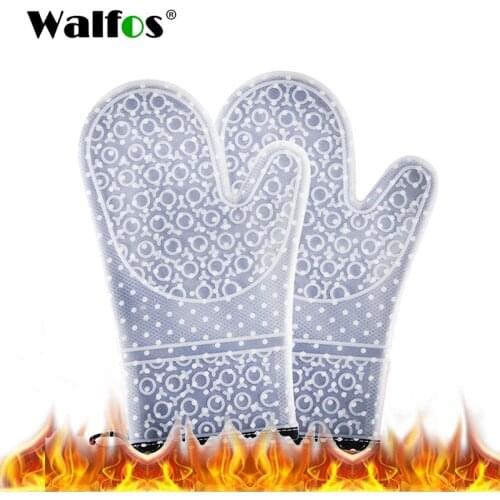 WALFOS One Piece Oven Mitts 1 piece Silicone and Cotton Double -layer Heat Resistant Gloves Silicone BBQ Gloves Kitchen Glove