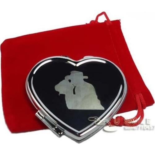 PERSONALIZED HEART SHAPED COMPACT MIRRORS WITH FREE POUCHES BRIDESMAID GIFTS FREE ENGRAVED #18038