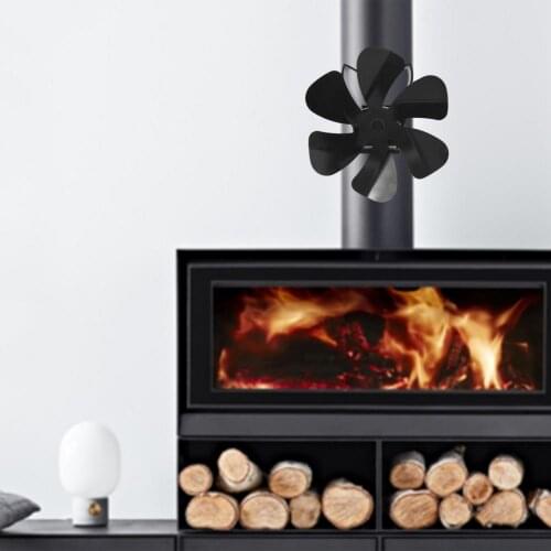 6 Blades Hanging Fireplace Fan Black Desktop Powered Stove Fan Log Fan Home Burning Stove Wall-mounted Version Hot Air Stove Fan
