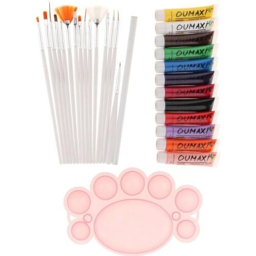 Pro Nail Art Design Set 15Pcs Nail Drawing Pen Brushes + 12 Colors Painting Pigment Tube + Acrylic Color Mixing Palette Dish