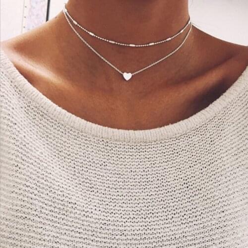 Simple Peach Heart Multi-layer Necklace Female Creative Beads Pendant Clavicle Chain Choker Necklaces for Women Accessories