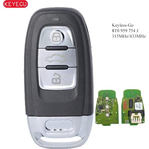 KEYECU OEM 8T0959754J Keyless-Go Smart Remote Key 3 Buttons 315MHz / 433MHz for Audi Q5 A4L 8T0 959 754 J