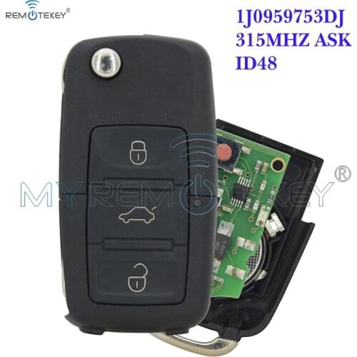 Remtekey 1J0959753DJ 1JO 959 753 DJ Remote Key 3 button 315Mhz for VW Skoda Passat Golf Jetta car flip key 1998-2011