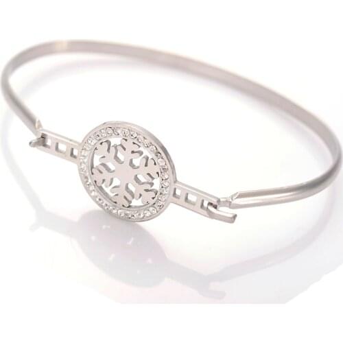 Miasol Luxury Snowflake Crystal Setting Circle European Stainless Steel Charm Bracelet & Bangle For Women Gift Bijouterie