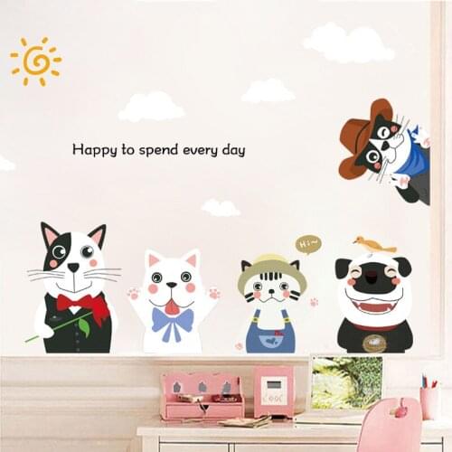 Cartoon Puppies Wall Stickers for Kids Room Nursery Decoration Cute Dog Wall Decals Kawaii Home Decor Living Room Bedroom Murals