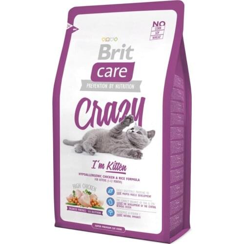 Brit Care Crazy I Am Kitten Dry Cat Food for Kitten 2 Kg Healthy Growth Feeding Pet Immunity Flora Support
