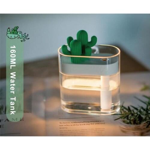 160ML Ultrasonic Air Humidifier Clear Cactus Color Light USB Essential Oil Diffuser Car Purifier Aroma Crystal Anion Mist Maker