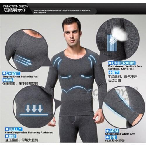 Comfortable Men Body Shaper Heatmax thermal underwear Long Johns Round Collar Breathable Tights Suit Underwear
