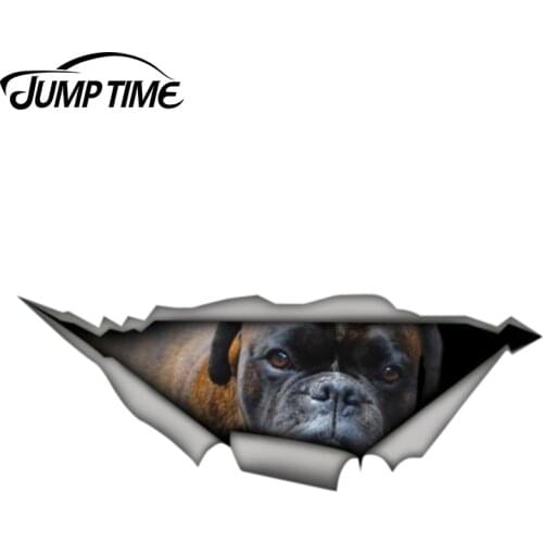 Jump Time 13cm x 4.8cm Brindle german boxer Sticker Torn Metal Bumper Decal Funny Car Sticker Window Trunk Animal 3D Car Styling