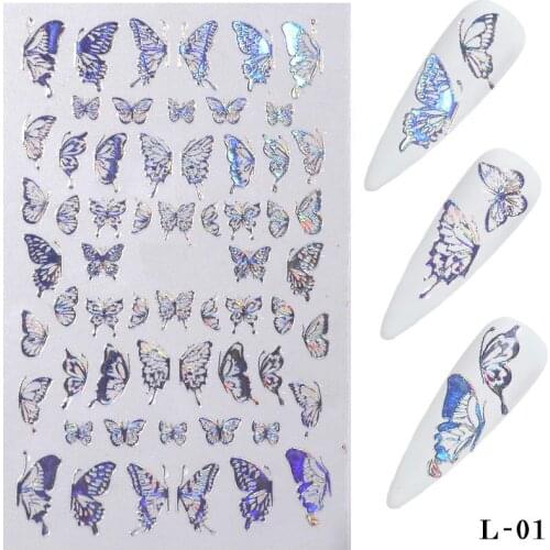 Back Glue Nail Art Laser Gold Silver Butterfly Nail Art Stickers Adhesive Sliders Decals Foils Wraps Decorations Manicures T1589