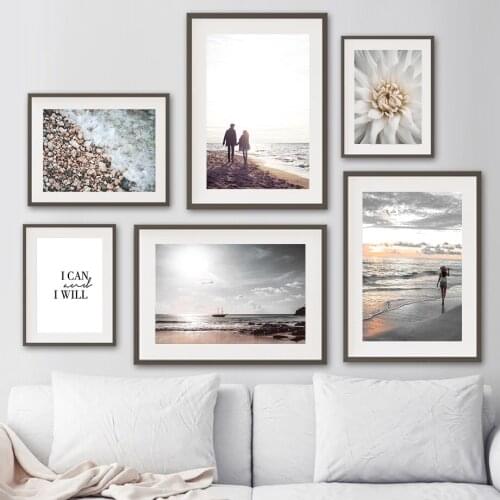 Sunset Ocean Beach Couple Girl Dahlia Quotes Wall Art Canvas Painting Nordic Posters And Prints Wall Pictures For Bedroom Decor