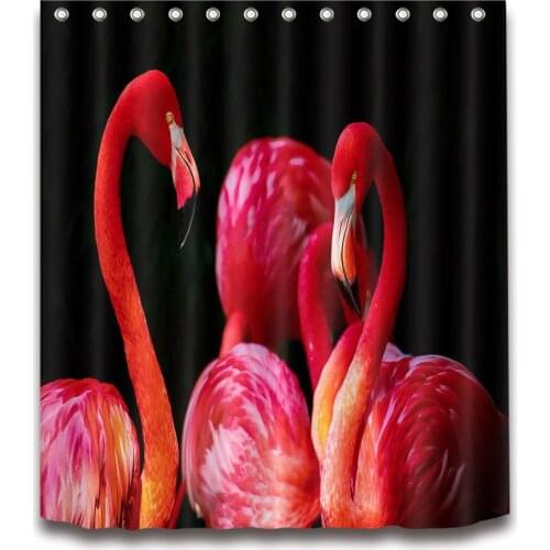 72'' Custom Vintage Deep Red Color Flamingos Long Bathroom Shower Curtain Polyester Bathroom Waterproof Curtain & 12 Hooks