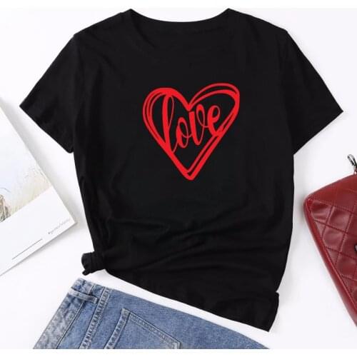 Red Heart Love Print T Shirts Women Short Sleeve Cut Femme T-shirts Valentines Day 2021 Tees Tops Aesthetic Woman Clothes