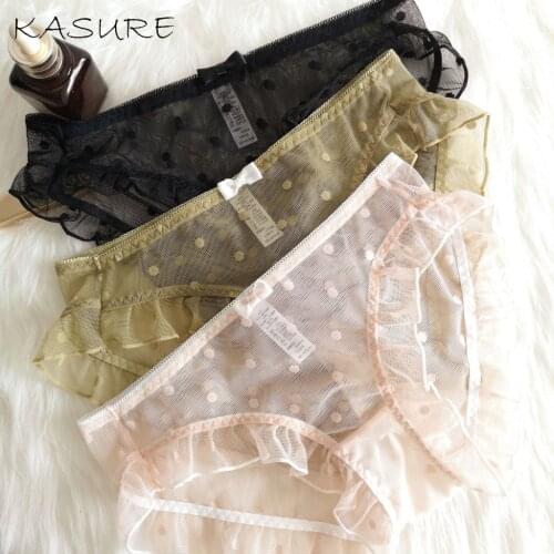 KASURE Japan Lovely Vogue Dot Pattern Panties For Women Sexy Transparent Lolita Kawaii Lace Bridal Panties Female Underpants