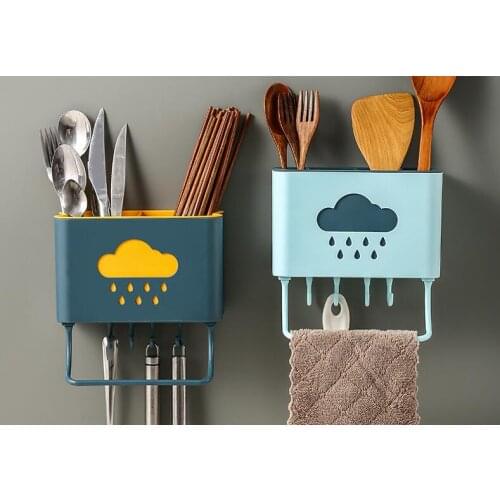 1PC Wall Mounted Cutlery Drainer Rack with Drip Tray Utensils Organizer Spoon Fork Chopstick Holder Caddy Kitchen Gadget OK 1158