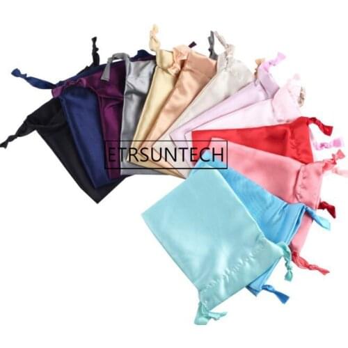 100pcs Satin Drawstring Bags Silk Cloth Jewelry Wigs Cosmetic Packaging Eye Mask Pouches Sachet Ribbon Bag 16x12cm