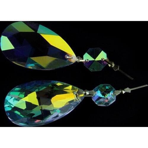 12pcs 3.9inch AB crystal glass prism chandelier parts 50mm with 1 octagon beads hanging crystal pendant free shipping