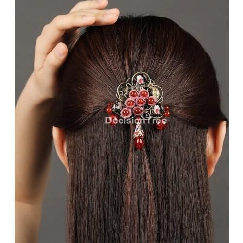 2021 Vintage Chinese Style Crystal Tassel Hair Pin Flower Hair Clip Hair Grips Women Girls Headband Tiara Headpeice Hair Jewelry