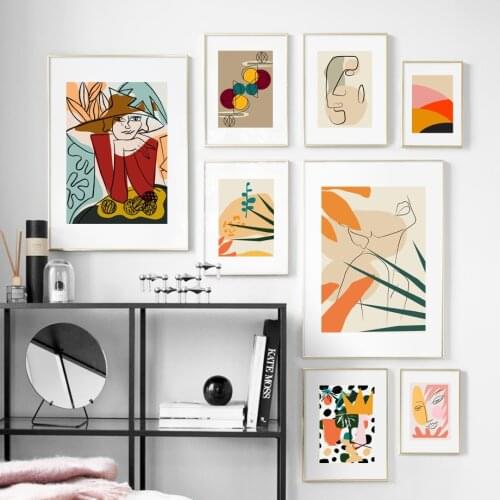 Abstract Fashion Vintage Girl Geometric Wall Art Canvas Painting Nordic Posters And Prints Wall Pictures For Living Room Decor