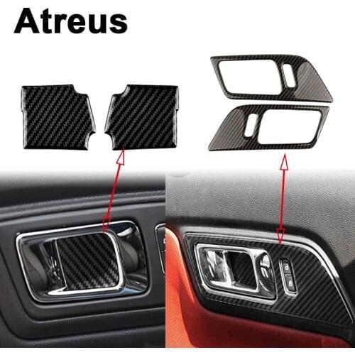 Atreus 2pcs/set For Ford Mustang 2015 2016 2017 GT500 GT 350 Car Styling Carbon Stickers Door Handles Door Bowl Auto Accessories