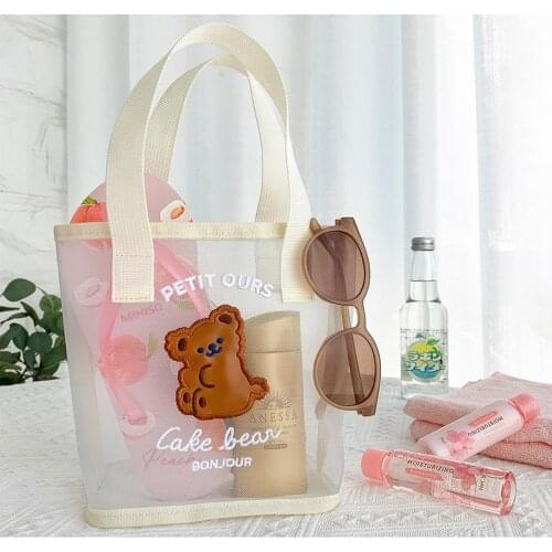 Bentoy Milkjoy Korea Fashion Bear Flower Handbag Girls Summer Beach Travel Beach Bag Women Daily Shopping Bags Gauze Should Bags