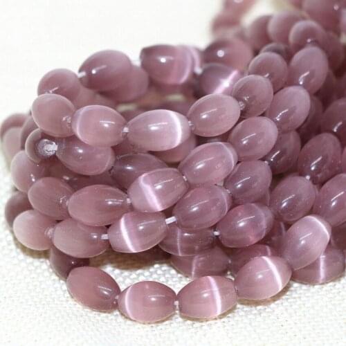 Top quality unique design elegant purple 8*12mm rice barrel cats eyes opal stone beads loose beads jewelry 14inch B1564