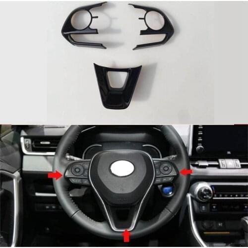 3pcs black Chrome Steering Wheel Decorative Sticker For TOYOTA RAV4 RAV 4 XA50 Corolla 2019 2020 Interior Accessories Styling