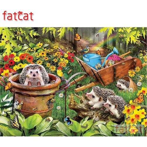 FATCAT 5d diy diamond painting kits Animal hedgehog full square round drill diamond embroidery sale wall decoration AE3064