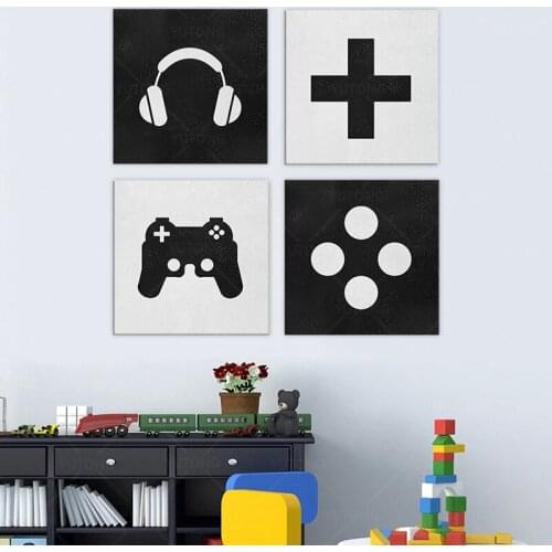 Video Game Themed Art Game Posters Gaming Wall Art 4 Panels Gift for Gaming Lover Canvas Wall Decor for Boys Room Living Room