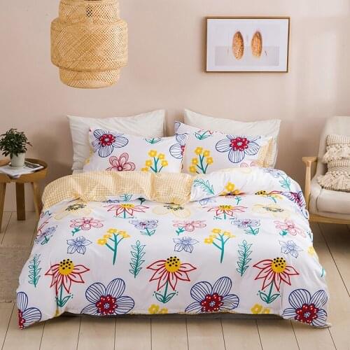 Simple Style Flowers Bedding Set Comfortable Quilt Duvet Cover Pillow Cases US Twin EU Double Girls Bed Linen Set for Adults Bed