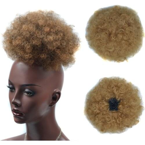Short Afro Hair Buns For Women Kinky Drawstring African Synthetic Fluffy Curly Hair Wrap Drawstring Elastic With Hair Extensions