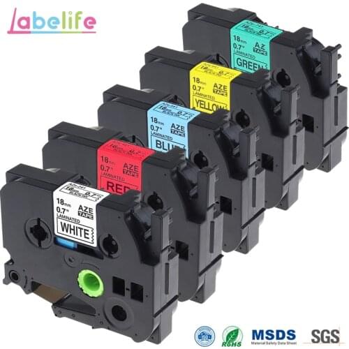 Labelife 5 Pack Combo Label Tape 18mm TZe241 TZe441 TZe541 TZe641 TZe741 Compatible For Brother P-Touch PT- P700 Label Maker