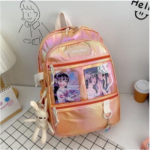 Fashion Laser Women Backpack Kawaii Mochila Waterproof Solid Bright School Bag For Girls College Bookbag Travel Rucksack 2021