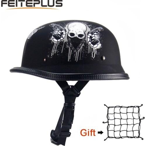Motorcycle Retro Half Helmet With Skull Gun Summer Scoop Burning Skull Cap Flat Novelty Helmet For Harley Helmet Net Free Send