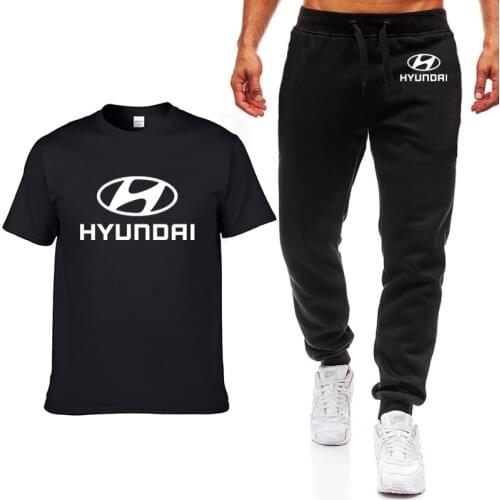 Fashion Summer Men T Shirts Hyundai Motor Car Logo Print HipHop Casual Cotton Short Sleeve high quality Mens T-shirt pants suit
