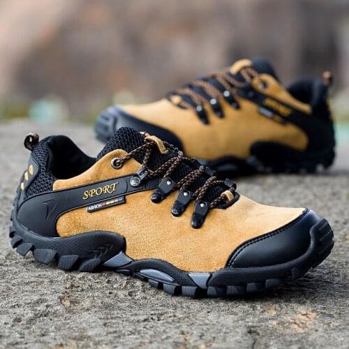 2021 Mens Hiking Sneakers Leather Trekking Anti-skid Male Sport Shoes Autumn Quality Climbing Lace-up Footwear