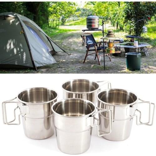 4PCS Stainless Steel Cup Stackable Coffee Cup Outdoor Drinkware Set Water Cup Beer Mug Camping Mug For Picnic BBQ Backpacking