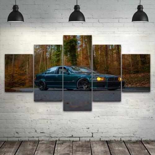 Canvas Printed Wall Art Poster Mountain Blue Car Painting Modern Home Night 5pcs Decor Modular Pictures Frame For Living Room