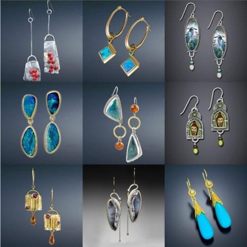2020 New Fashion Indian Tribe Dangle Earrings For Women Female Jewelry Metal Brincos Resin Ethnic Long Drop Earring Accessories