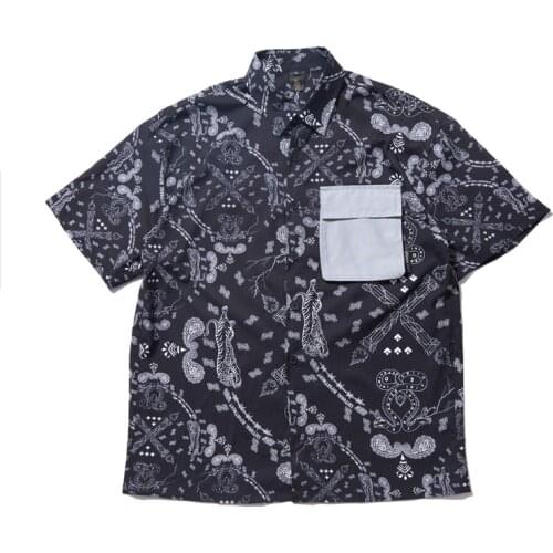 New Men Novelty 2021 Paisley CRIPS BLOODS Cotton Casual Shirts Shirt high quality Pocket Short-sleeves Top M 2XL #088