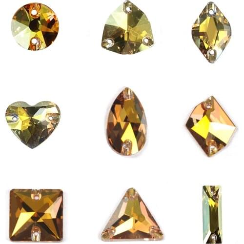 New Sunshine Gold Sew On Rhinestones Shiny Strass Sew On Rhinestone Sewing Stones Jewelry buttons for DIY Garment Clothes