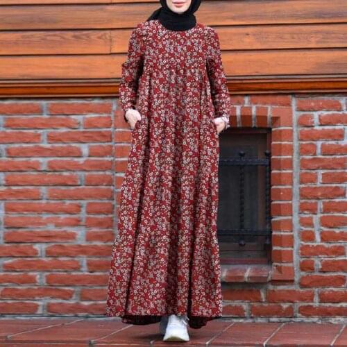 Casual Long Sleeve Sundress Marocain Turkish Robe ZANZEA Kaftan Women Print Dress 2021 Spring Ruffle Muslim Dresses Vestiods