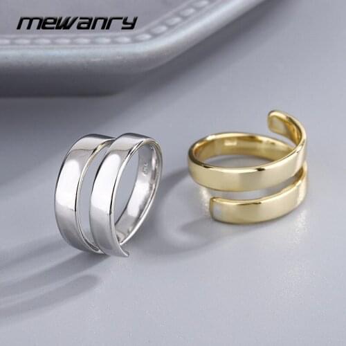 Mewanry Adjustable 925 Sterling Silver Rings New Fashion Couples Simple Glossy Entangle Lines Design Party Jewelry Birthday Gift